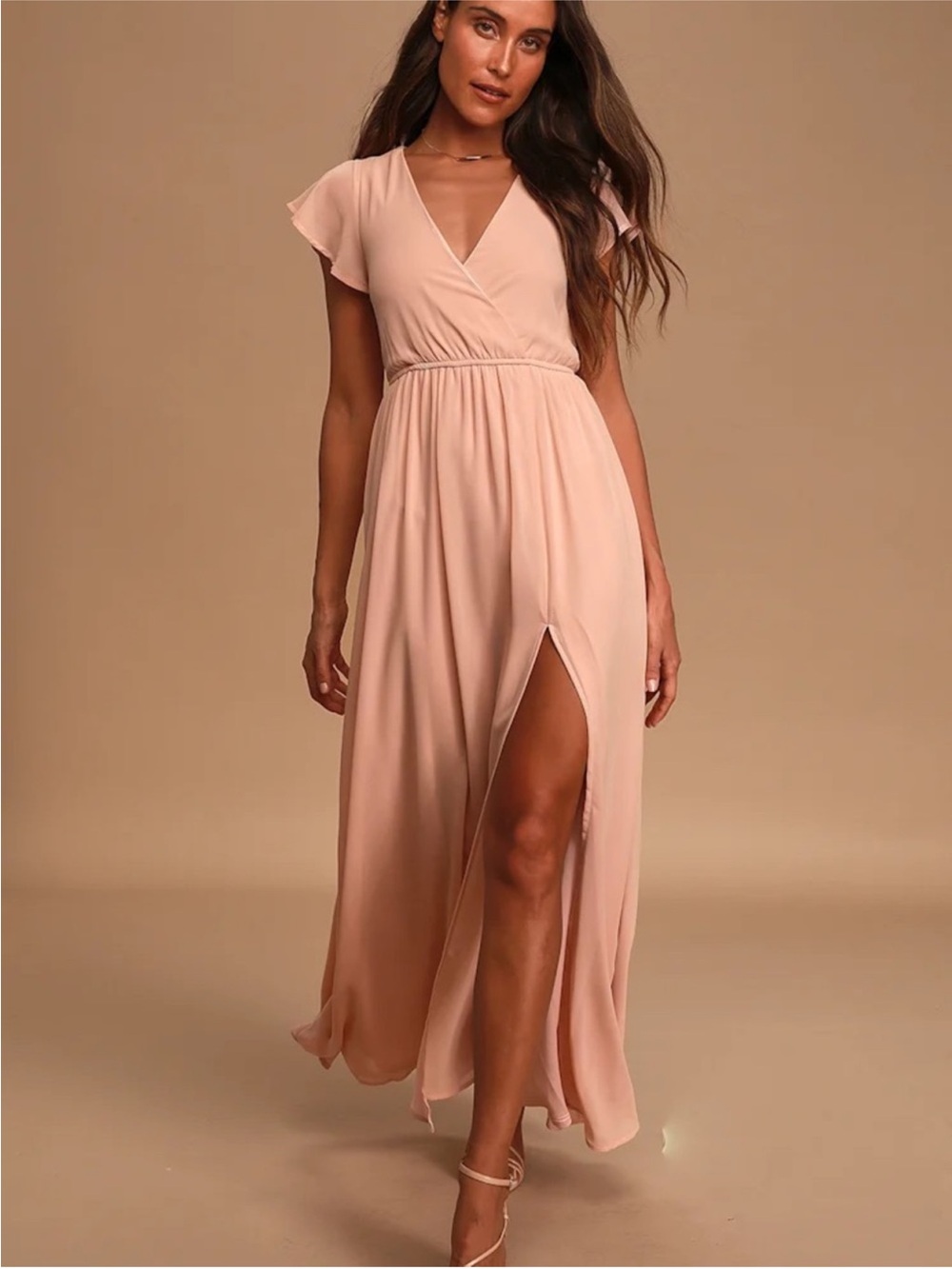 Lulu's Soft Blush Pink Wrap Maxi Dress Lost in the Moment Blush Maxi Dress
